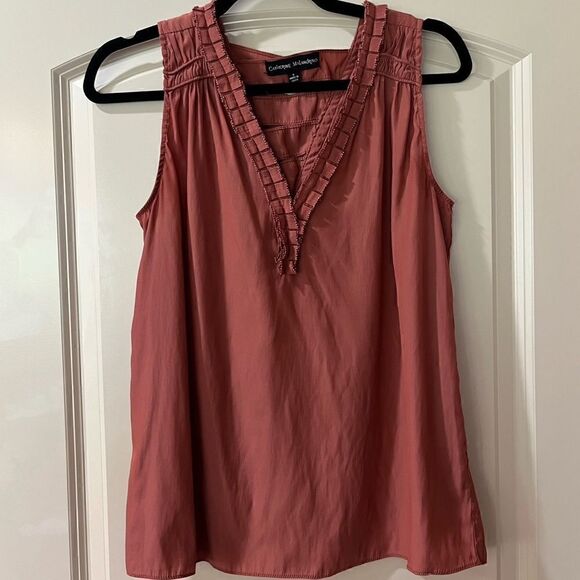 CATHERINE MALANDRINO Fringe Trim Criss-cross
Tank Top Cinnamon Women’s Small - Picture 2 of 5